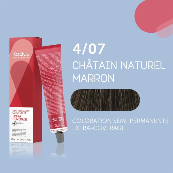 Coloration semi-permanente extra coverage 4/07 châtain naturel marron Kadus 60ML Coloration Semi-permanente Extra Coverage 4/07 Châtain Naturel Marron Kadus 60ML -Produits Capillaires coloration semi permanente extra coverage 407 chatain naturel marron kadus 60ml 2