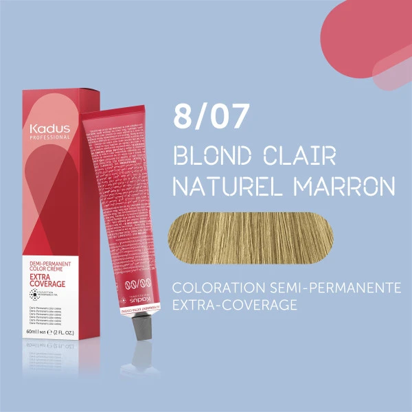 Coloration semi-permanente extra Coverage 8/07 blond clair naturel marron Kadus 60ML Coloration Semi-permanente Extra Coverage 8/07 Blond Clair Naturel Marron Kadus 60ML -Produits Capillaires coloration semi permanente extra coverage 807 blond clair naturel marron kadus 60ml 2