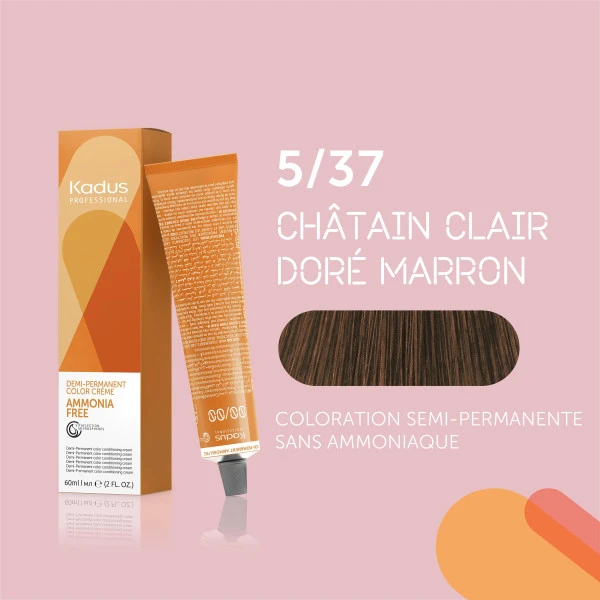 Coloration semi-permanente sans ammoniaque 5/37 châtain clair marron doré Kadus 60ML Coloration Semi-permanente Sans Ammoniaque 5/37 Châtain Clair Marron Doré Kadus 60ML -Produits Capillaires coloration semi permanente sans ammoniaque 537 chatain clair marron dore kadus 60ml 2